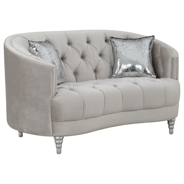 English Elm Colby Grey C-Shaped Tufted Velvet Loveseat with Rhinestone Buttons & Chrome Nailheads for Luxe_rooms (97) B062P357774