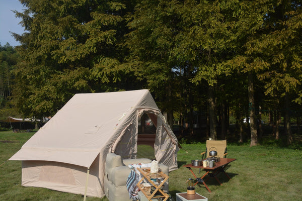English Elm Inflatable Glamping Tent 4 Season Waterproof Air Beam Frame Shelter for 4 to 6 Persons Beige W640P244842