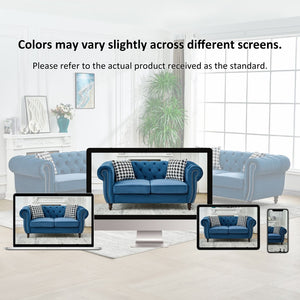 English Elm 65"chesterfield Velvet Tufted Sofa with Nailhead Trim Mid Century Two Seat Couch Blue W3373S00068