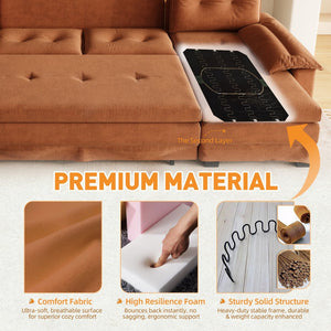 English Elm 109.5" Oversized U-shaped Sectional Sleeper Chenille Modular Sofa with Usb Ports Orange W1885S00440