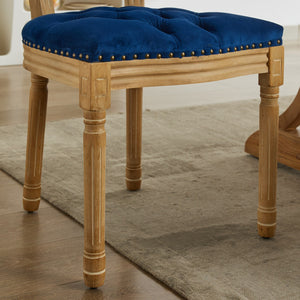 English Elm French Solid Wood Dining Chair with Velvet Upholstery, Nailhead Trim, High-Density Foam & Springs Blue W1143P195872
