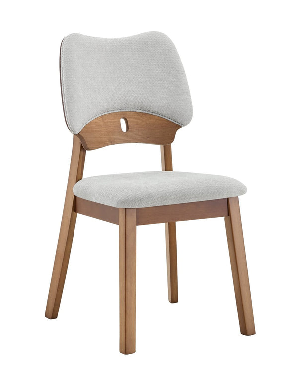 English Elm 2 Solid Walnut Toned Wood Dining Chairs Gray Fabric Seat Hollowed Backrest Modern W1151P455535