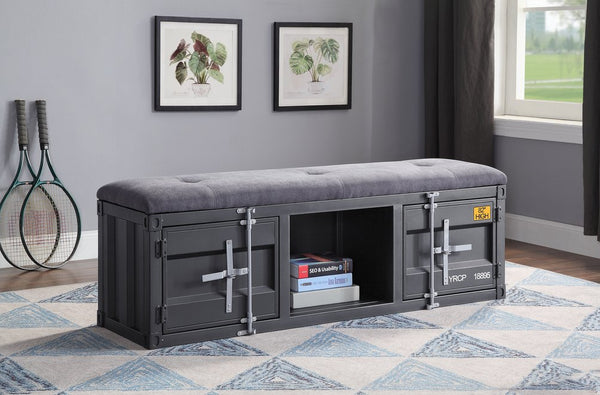 English Elm Cargo Industrial Storage Bench with Padded Seat, Metal Doors & Open Compartment for Entryway Decor Gray,Gunmetal 61 L x 19 W x 10 H B2726P263379