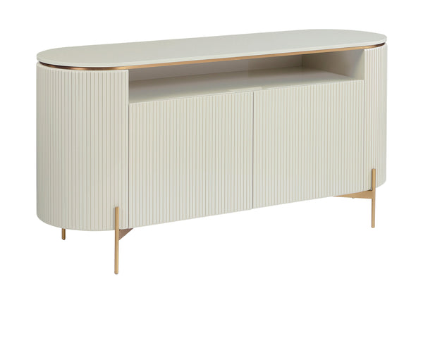 Sunpan Paloma Sideboard - Luxurious High Gloss Finish With Sculptural Design And Gold Accents For Modern Spaces Cream Wood 111908