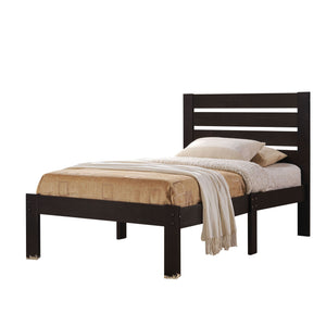 English Elm Espresso Queen Panel Bed with Slatted Headboard, Low Profile Footboard, Wood Slat Support System B062P186494