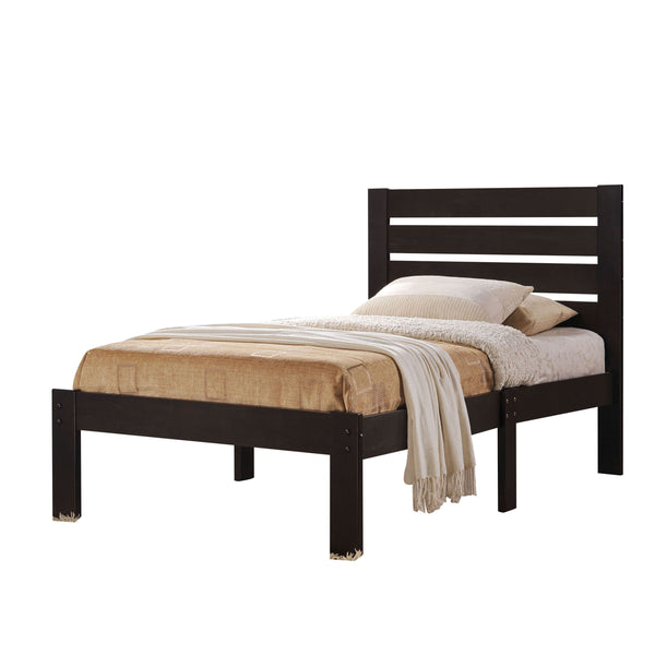 English Elm Espresso Queen Panel Bed with Slatted Headboard, Low Profile Footboard, Wood Slat Support System B062P186494