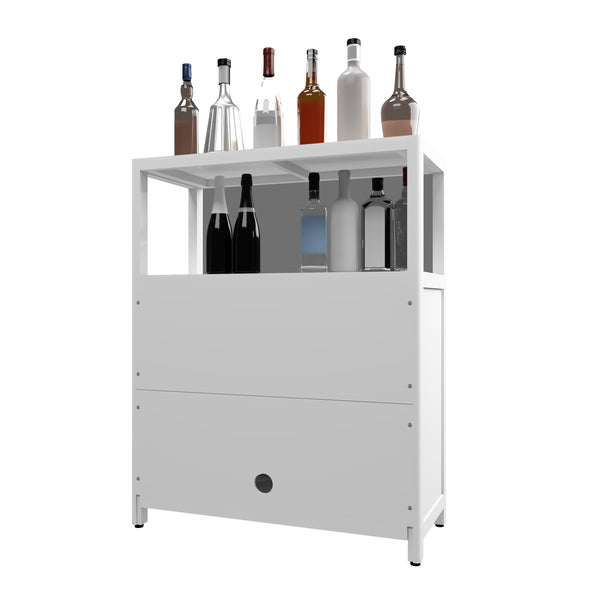 English Elm White Bamboo Storage Cabinet with Shelves — Large Capacity Freestanding Bathroom & Living Room Organizer, Durable Eco-Friendly Design W2207P242509