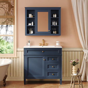 English Elm 36'' Modern Bathroom Vanity Set With Sink, Mirror & 6 Open Shelves - Stylish Storage Solution! N710S236006C