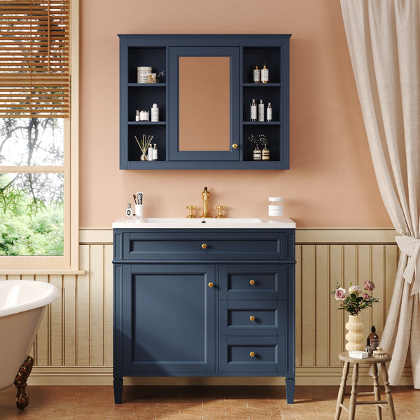 English Elm 36'' Modern Bathroom Vanity Set With Sink, Mirror & 6 Open Shelves - Stylish Storage Solution! N710S236006C