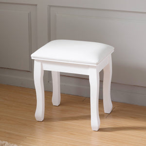 English Elm Vanity White Makeup Stool with Cushion and Solid Wood Legs, Anti-Slip Pads, Comfortable PU Seat W3128P281249