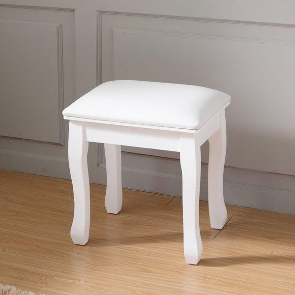 English Elm Vanity White Makeup Stool with Cushion and Solid Wood Legs, Anti-Slip Pads, Comfortable PU Seat W3128P281249