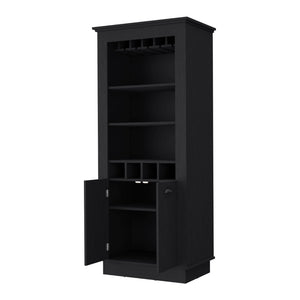 English Elm Hampton Tall Bar Cabinet with Wine Rack Glass Holder and Enclosed Storage Shelves B128S00226