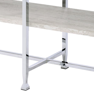 English Elm Brecon Modern Round End Table with Paper Veneer Wood Top and Metal X-Frame Support, 100lb Capacity Chrome,White Oak 52.75 L x 20.5 W x 5.75 H B2726P375340