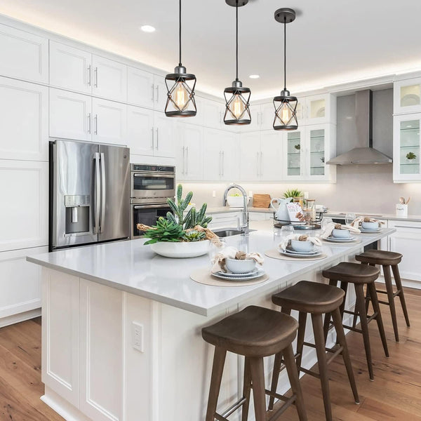 English Elm Industrial Brushed Nickel Mini Cage Pendant Light - Adjustable LED Downlight for Kitchen Island, Dining Room T3177P299501