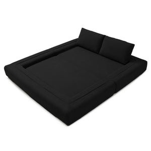 English Elm 81'' Corduroy Floor Sofa Convertible Loveseat Futon Sleeper with Foam Fill and Pillows Black W1117P459730