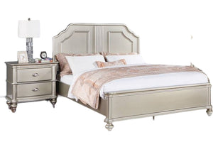 English Elm Traditional Eastern King Bed Carved Two Panel Headboard Satin Silver Formal Bedroom B011S02128