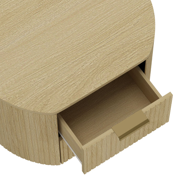 English Elm Olivia 27" Nightstand in Natural Oak – 2-Drawer Ribbed Wood Grain, Rounded Corners, Metal Glam Handles B365P398197