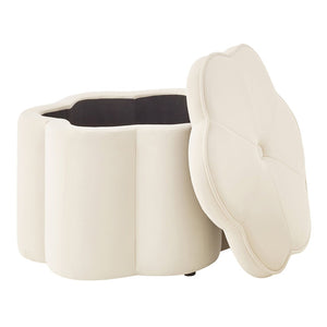 English Elm Set of 2 Flower Petal Velvet Storage Ottomans Sculptural Nesting Seating for Living Room Cream W2186P440352
