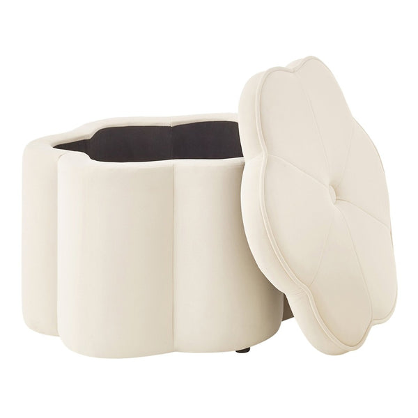 English Elm Set of 2 Flower Petal Velvet Storage Ottomans Sculptural Nesting Seating for Living Room Cream W2186P440352