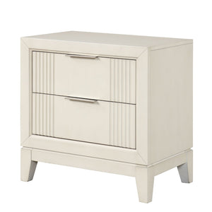English Elm Transitional Fluted Nightstand Antique White Birch Wood Dovetail Drawers Chrome Pulls B2741P435885