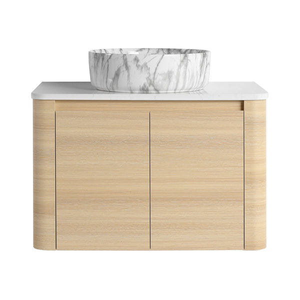English Elm 30'' Wall-Mounted Bathroom Vanity With Ceramic Art Sink & Soft-Close Doors For Modern Spaces W999S00465