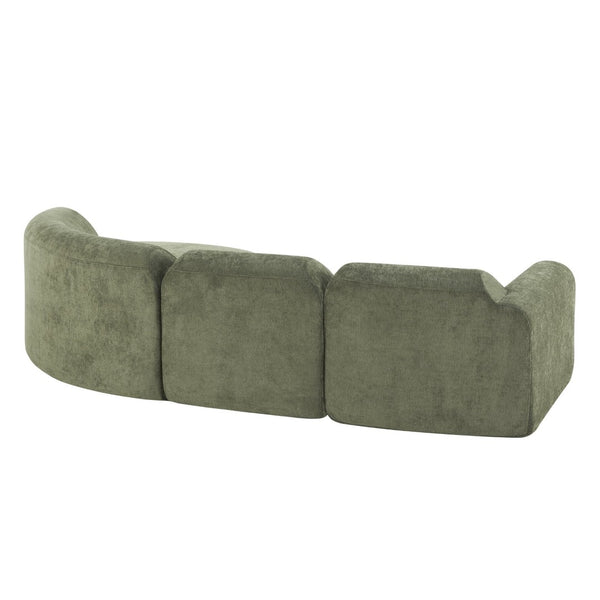 English Elm 111" Curved Sectional Sofa Set Plush Lamb Wool Upholstery Deep Seat Ottoman Lounge Green N767P371305G