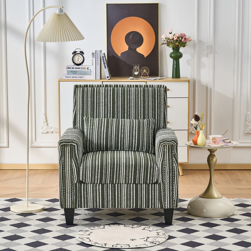 English Elm Modern Striped Upholstered Accent Chair with Arms, Nailhead Trim, Solid Wood Frame and Plush Foam Seating Green W3373P363922