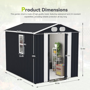 English Elm Campcraft 8x6 Outdoor Metal Storage Shed with Lockable Doors and Ventilation for Backyard Dark Gray W1598S00044