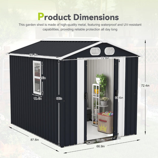 English Elm Campcraft 8x6 Outdoor Metal Storage Shed with Lockable Doors and Ventilation for Backyard Dark Gray W1598S00044