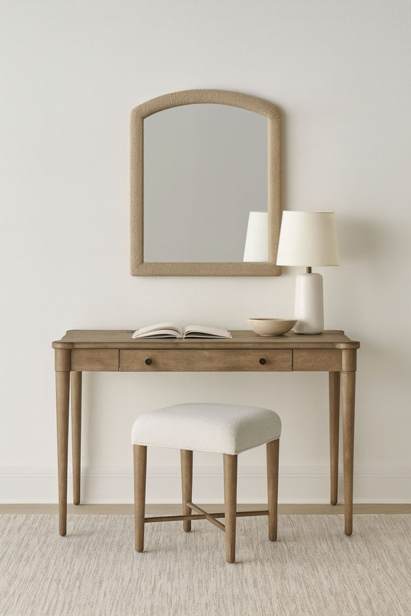 English Elm Writing Desk Crafted with Mindy Veneers for Durability, Flip-Down Drawer, Cable Management, Tapered Legs Sand 52 L x 31 W x 8 H B2699P373698