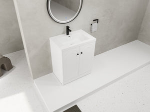 English Elm 30" Modern Freestanding Bathroom Vanity with Resin Sink, Soft-Close Doors, Adjustable Shelf, Durable Plywood Finish White W999S00271