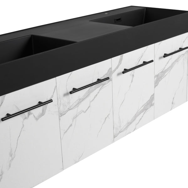 English Elm 60 Inch Wall-Mounted Bathroom Vanity With Double Black Resin Sink – Modern, Durable & Stylish Design W999S00255