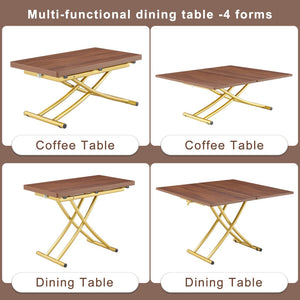 English Elm Table and Chair Set Adjustable Height Mdf Wood Grain Top with 4 Upholstered Seats Brown,Golden W1151S04092