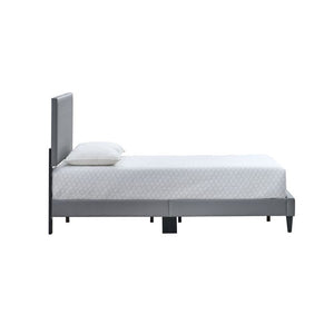 English Elm Baron Full Bed Frame with Faux Leather Upholstery, Slat Support, Adjustable Headboard Height, Fits 7–13" LIGHT GREY 26.37 L x 45.47 W x 7.48 H B078P380171