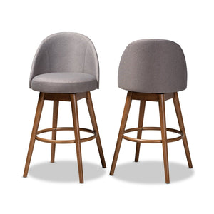 Baxton Studio Baxton Carra Set of 2 Mid-Century Modern Grey Swivel Bar Stools with Walnut Wood Finish BBT5355B-Grey/Walnut-BS