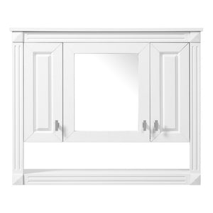 English Elm 35inch White Wall Mounted Medicine Cabinet Mirrored Doors Open Shelving Bathroom Storage N710P415335K