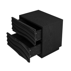 English Elm Farmhouse Nightstand Pine Wood Four Drawer Storage with Pull Out Tray Gourd Legs Black W1716P391020