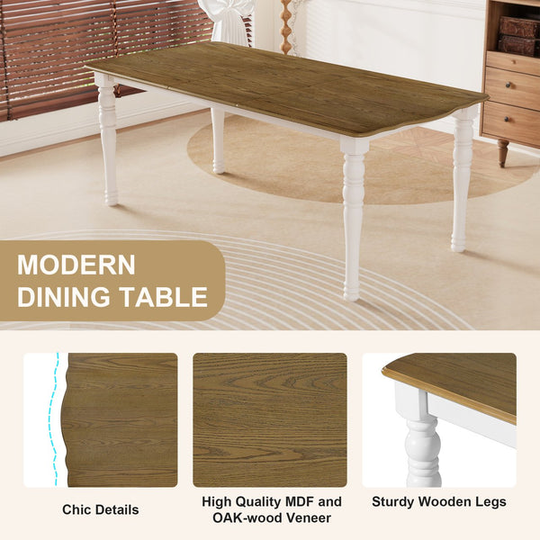 English Elm 7-Piece Extendable Dining Set with Removable Leaf and 6 Upholstered Chairs, Solid Rubberwood Legs, Seats 6 Natural+White N752S000030K