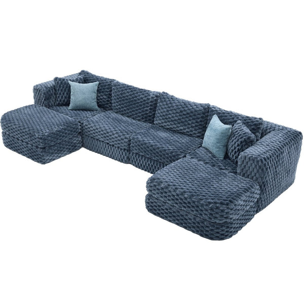 English Elm Swivel Barrel Accent Chair Chenille Tufted Round Club Seat for Living Room Lounge Blue N719S002360C