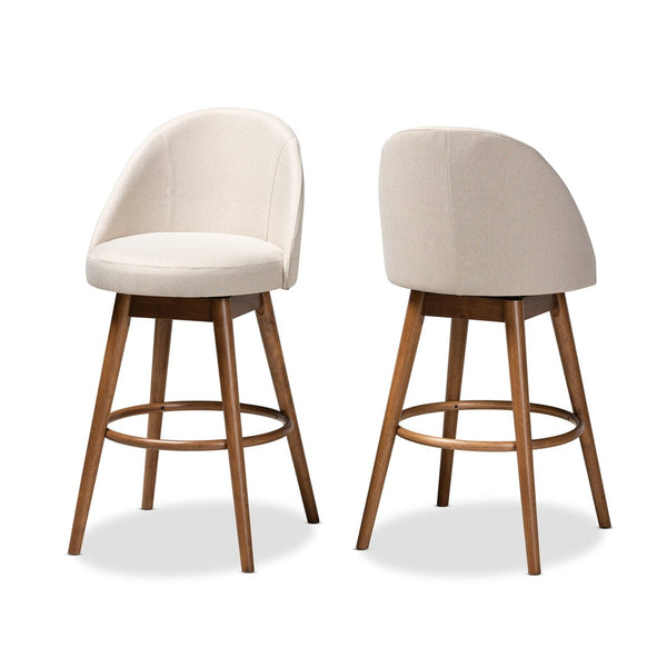 Baxton Studio Baxton Studio Mid-Century Swivel Bar Stool Set - Light Beige Upholstery & Walnut Finish Comfort BBT5355B-Light Beige/Walnut-BS