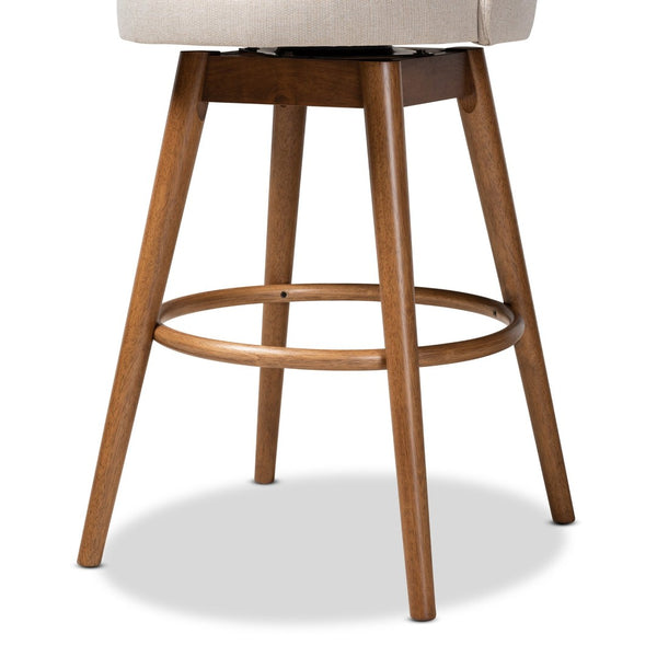Baxton Studio Baxton Studio Mid-Century Swivel Bar Stool Set - Light Beige Upholstery & Walnut Finish Comfort BBT5355B-Light Beige/Walnut-BS