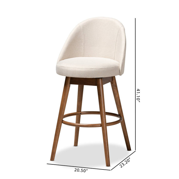 Baxton Studio Baxton Studio Mid-Century Swivel Bar Stool Set - Light Beige Upholstery & Walnut Finish Comfort BBT5355B-Light Beige/Walnut-BS