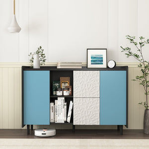 English Elm Sideboard Buffet Cabinet - Modern Black & Blue Storage Solution With Drawers For Dining & Kitchen Decor W409P176594-GIGA