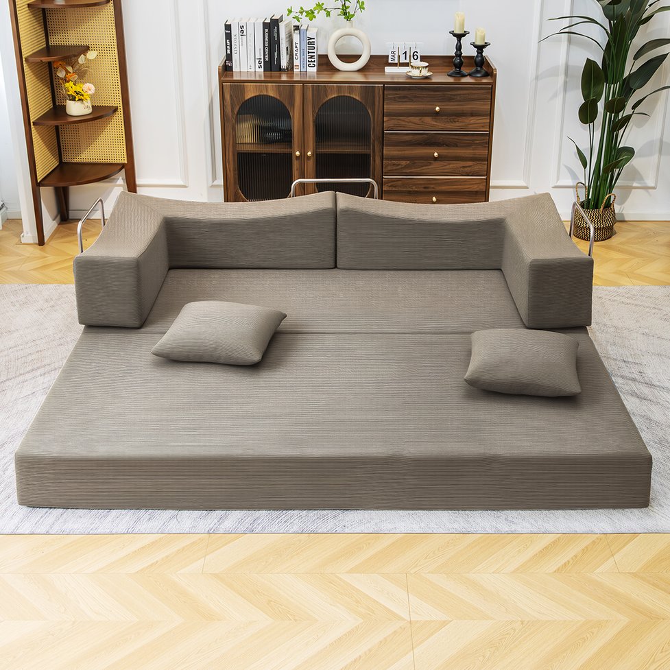 English Elm 2-In-1 Convertible Modular Sofa Bed With Memory Foam - Stylish Khaki Couch, No Assembly Needed! W3653P355640