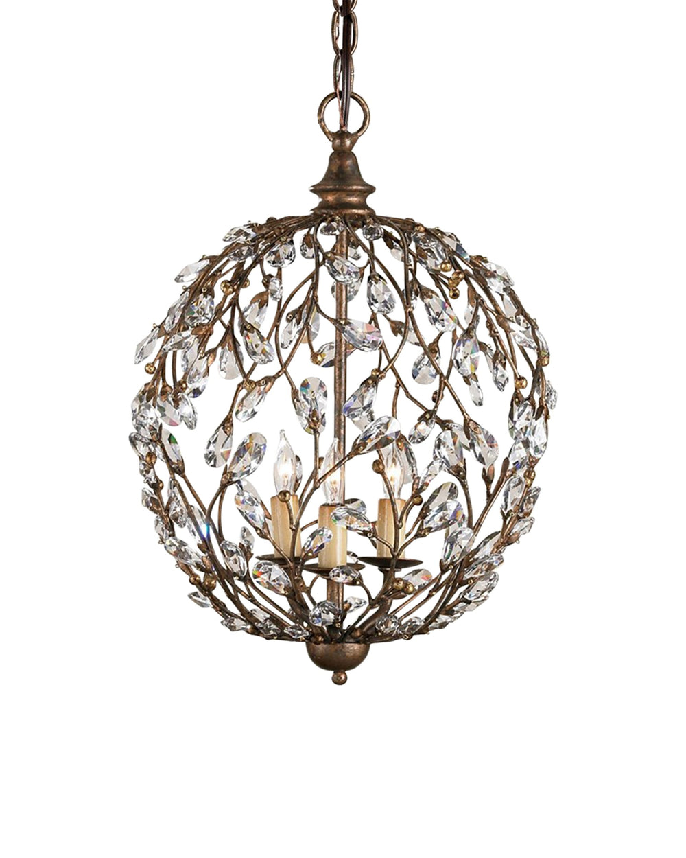 Currey & Company Crystal Bud Globe Chandelier with Vine Arms and Gold Finish for Dining Entryway 9652
