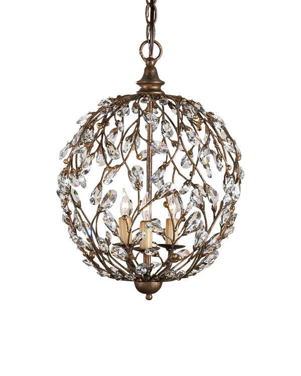 Currey & Company Crystal Bud Globe Chandelier with Vine Arms and Gold Finish for Dining Entryway 9652