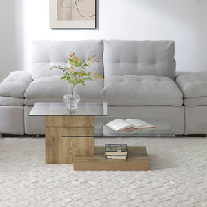 English Elm Glass Three Tier Z Shape Coffee Table Tempered Clear Modern Living Room Display Natural W1117P276607