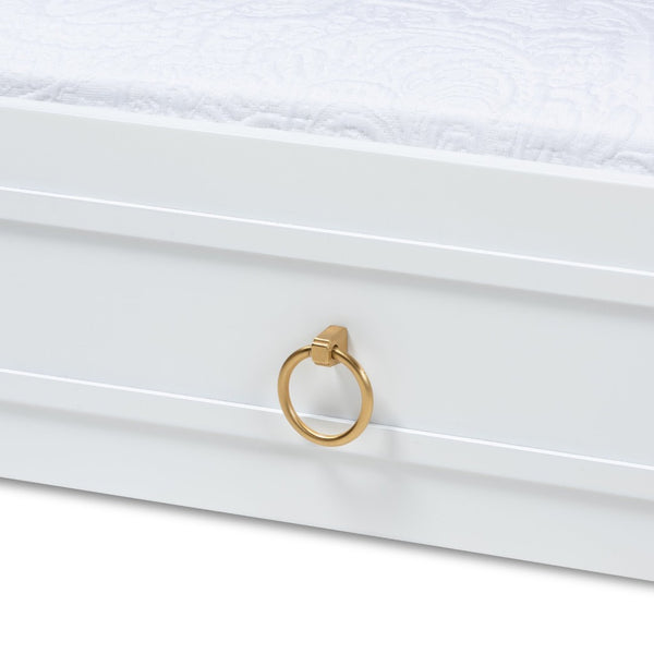 Baxton Studio Baxton Studio Mariana Twin Size Trundle Bed - Classic White Finish with Gold Pulls for Elegance Mariana-White-Trundle