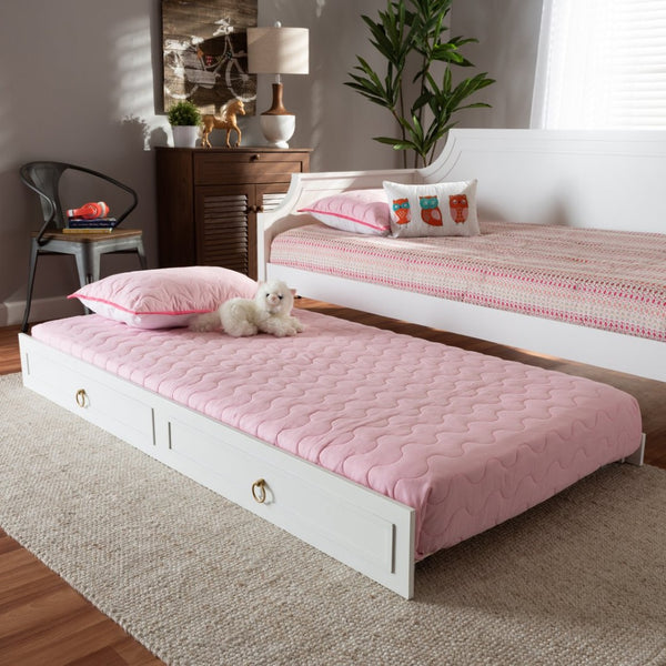 Baxton Studio Baxton Studio Mariana Twin Size Trundle Bed - Classic White Finish with Gold Pulls for Elegance Mariana-White-Trundle