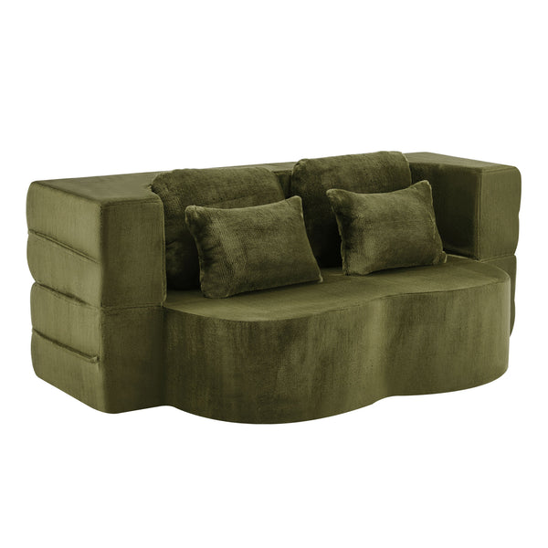English Elm Queen Foldable Sofa Bed with Plush Chenille Cover, High-Density Foam Convertible Futon for Living Room Guest Room Bedroom Green W1829P348207